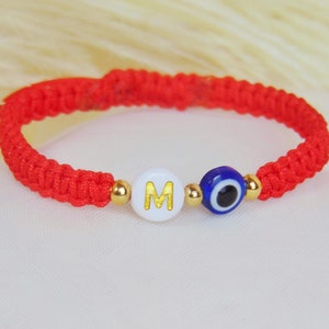 Pulseira olho turco personalizada, joias de proteção contra mau-olhado, pulseira de cordão vermelho para proteção, pulseira com nome para bebê, presente da avó