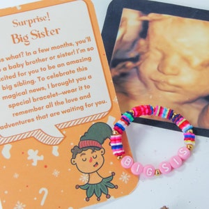 Pulsera de elfo personalizada, anuncio de embarazo de elfo, regalo de anuncio de hermana mayor, kit de actividades de elfo, embarazo navideño, regalo para hermanos