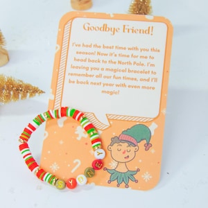 Pulsera de elfo personalizada y cartas de despedida de elfo, regalo de despedida de elfo con tarjeta, tradiciones navideñas para niños, accesorios de elfo, actividades para días especiales
