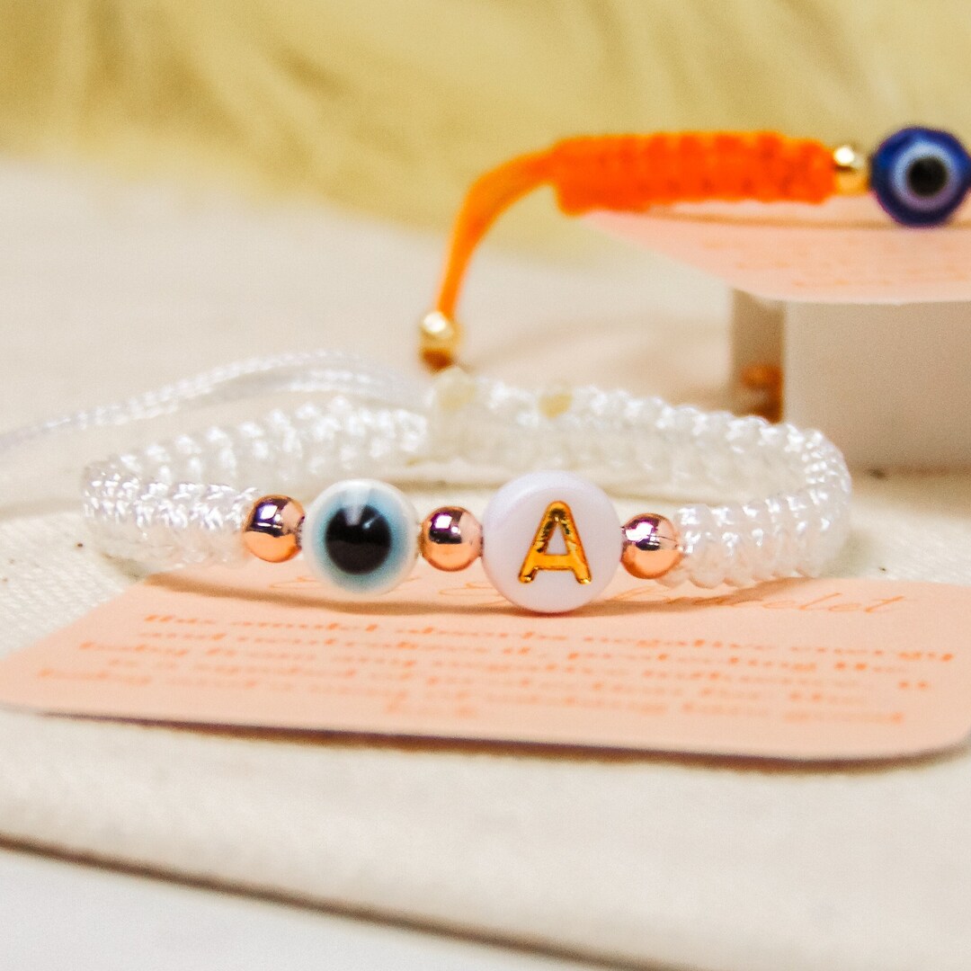 Rose Gold Personalized Baby Evil Eye Bracelet, Custom Baby Name Bracelet, New Baby Gift Box