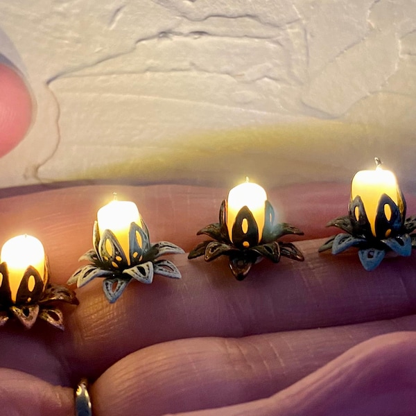 3 Volt Battery Operated, Miniature Lotus Candle, Flickering 1:12 Scale