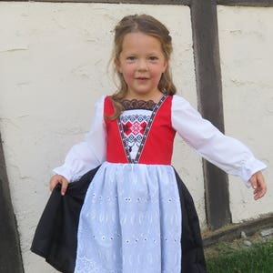 Norwegian, Bunad Inspired, Girls Costume, Scandinavian, Norway, Hardanger, Nordic International Folk Costume Dress, Girls size 2 thru 8. New image 1