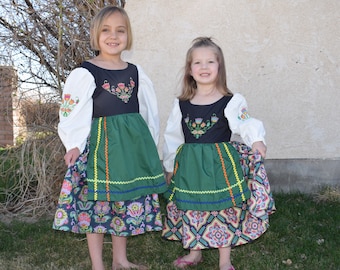 Girls Polish embroidered National Folk Costume dress, Eastern European, Heritage days, International, traditional Floral Poland outfit,