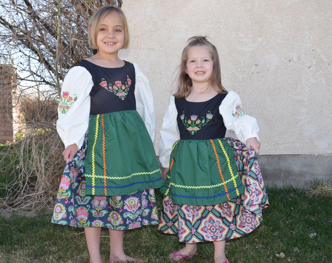 Girls Polish Embroidered National Folk Costume Dress, Eastern European