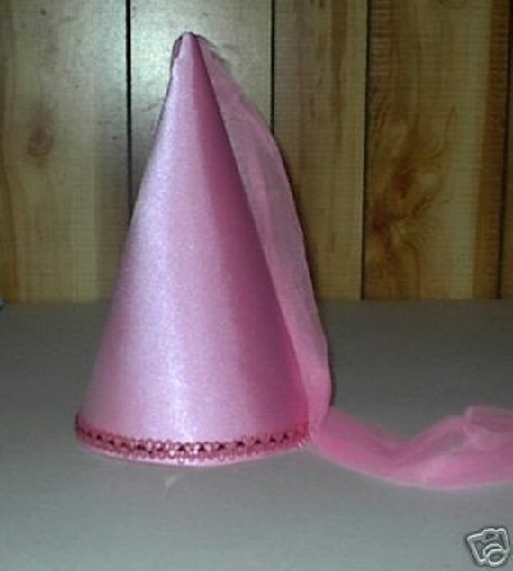 Pink Satin Princess Damsel Medieval Cone Hat, Renaissance Headwear