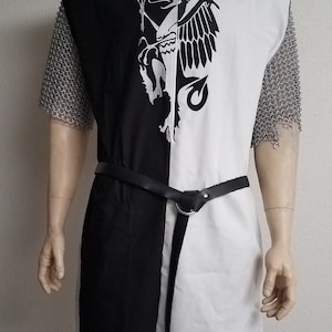 Black & White Mens Medieval Knight surcoat with rampant dragon, renaissance garb, cosplay crusades, Lancelot, Search for Holy Grail, tabard image 2