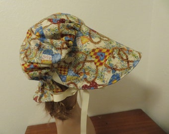 Girls Pioneer Sunbonnet, Prairie, Victorian, Civil War Bonnet, Primitive, Poke Bonnet, Hat, Sun Bonnet,  Cap, Blue Hearts & Floral NEW