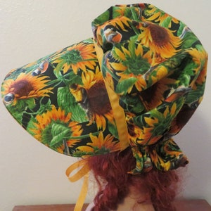 Ladies Pioneer Trek Prairie Victorian Civil War Bonnet, Sunbonnet, Primitive, historical, hat, reenactment, Sunflower, yellow and green, new image 3