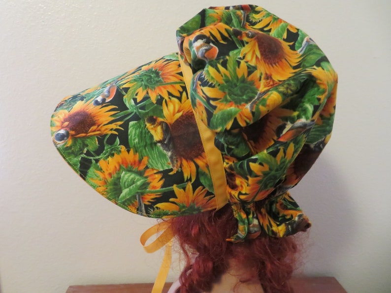 Ladies Pioneer Trek Prairie Victorian Civil War Bonnet, Sunbonnet, Primitive, historical, hat, reenactment, Sunflower, yellow and green, new image 3