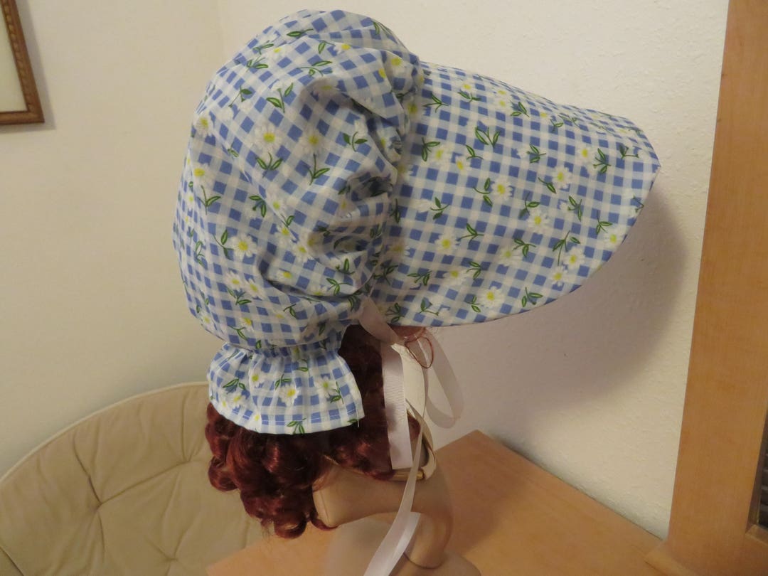 Women's Blue Gingham Check Pioneer Prairie Victorian Civil War