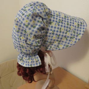 Women's Blue Gingham Check Pioneer Prairie Victorian Civil War Bonnet Sunbonnet Primitive image 1