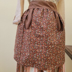 Women's / Teens 3 piece pioneer set, apron, skirt, bonnet, prairie outfit, pioneer trek clothing, wagon train reenactment, 1800's, Browns image 6