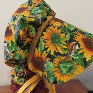 Pioneer Trek Prairie Victorian Civil War Bonnet, Sunbonnet, Primitive, historical, hat, reenactment, Sunflower, yellow & green, women, teen