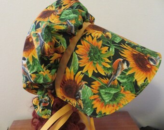 Ladies Pioneer Trek Prairie Victorian Civil War Bonnet, Sunbonnet, Primitive, historical, hat, reenactment, Sunflower, yellow and green, new