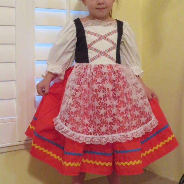 Girls Italian Traditional Folk Dress, Italy, international, Tarantella Folk Dance costume, historical, lace apron, National, Heritage Days