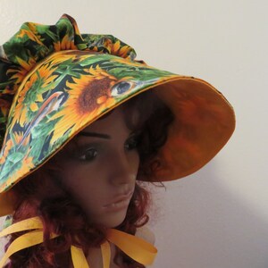 Ladies Pioneer Trek Prairie Victorian Civil War Bonnet, Sunbonnet, Primitive, historical, hat, reenactment, Sunflower, yellow and green, new image 8