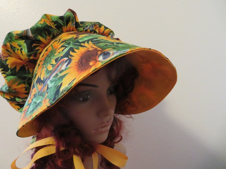 Ladies Pioneer Trek Prairie Victorian Civil War Bonnet, Sunbonnet, Primitive, historical, hat, reenactment, Sunflower, yellow and green, new image 8