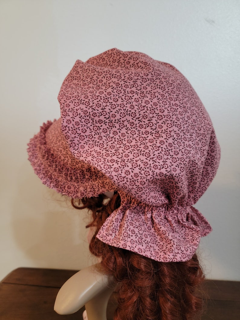 Ladies or Teens Pioneer, Trek, Bonnet, Wagon Train, Reenactment, Prairie, Victorian, Civil War, Sunbonnet, Poke Bonnet, 1800's, Pink Calico image 9