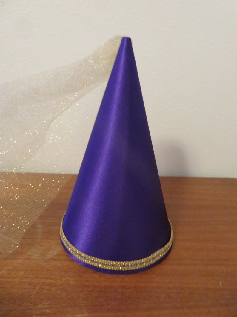 Purple Satin Princess Damsel Medieval Cone Hat, conehat, renaissance, henin, headware, cap, crown, new, dressup, accessory, girls, adults, image 3