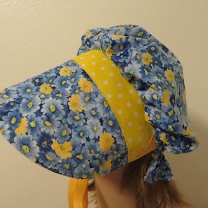 Ladie or teens Pioneer Sunbonnet, Prairie, Victorian, Civil War Bonnet, Primitive, Blue and yellow floral, polka dots, poke bonnet, new image 1