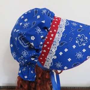 Pioneer Trek Bonnet, Wagon Train Reenactment, Prairie, Victorian, Civil War, Bonnet, Sunbonnet, Primitive, historical, hat, blue bandana,