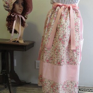 Pioneer Trek 3 piece Set, embroidered apron, bonnet, skirt, Wagon Train reeneactment, Prairie Clothes, Pioneer Clothing, Vintage Pink Roses image 6