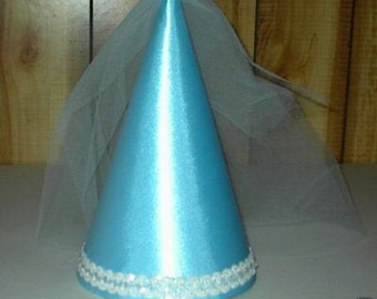 Light Blue Satin Princess Medieval Cone Hat, renaissance henin, headpiece, headwear, cap, crown, accessory, new. girls, adults,