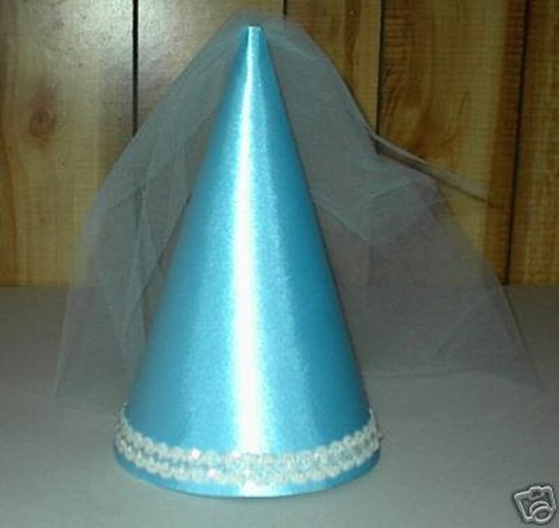 Light Blue Satin Princess Medieval Cone Hat, renaissance henin, headpiece, headwear, cap, crown, accessory, new. girls, adults, image 1