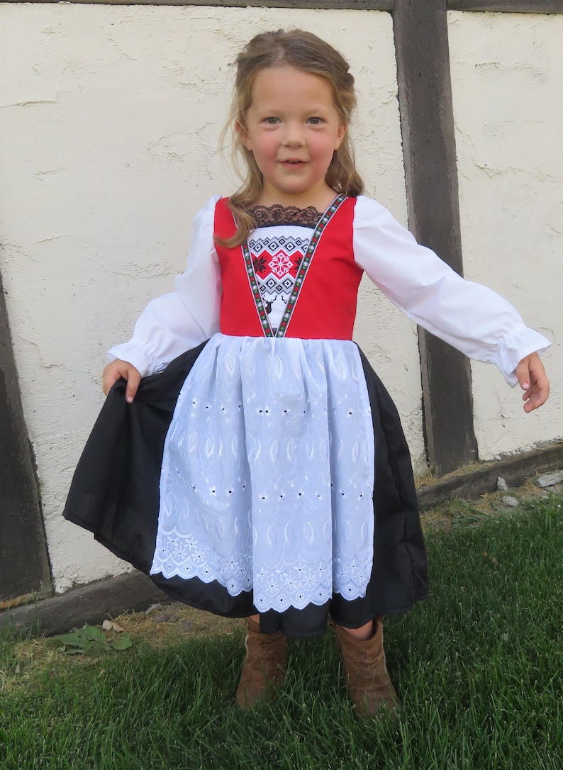 Norwegian, Bunad Inspired, Girls Costume, Scandinavian, Norway, Hardanger, Nordic International Folk Costume Dress, Girls size 2 thru 8. New image 1