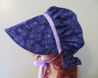 Ladies Pioneer Trek Prairie Victorian Civil War Bonnet, Sunbonnet, Primitive, historical, hat, reenactment, Purple and Lavender, Poke Bonnet