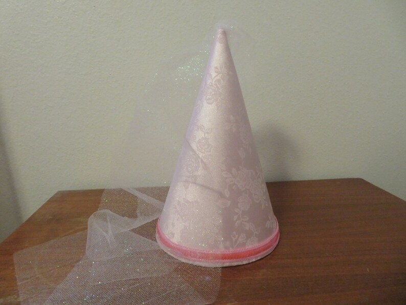 Pink Satin Brocade Princess Medieval Cone Hat, Henin, headpiece, renaissance, headware, crown, damsel, cap, accessory. girls, adults, NEW image 1