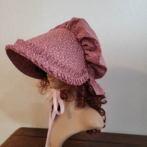 Ladies or Teens Pioneer, Trek, Bonnet, Wagon Train, Reenactment, Prairie, Victorian, Civil War, Sunbonnet, Poke Bonnet, 1800's, Pink Calico image 8