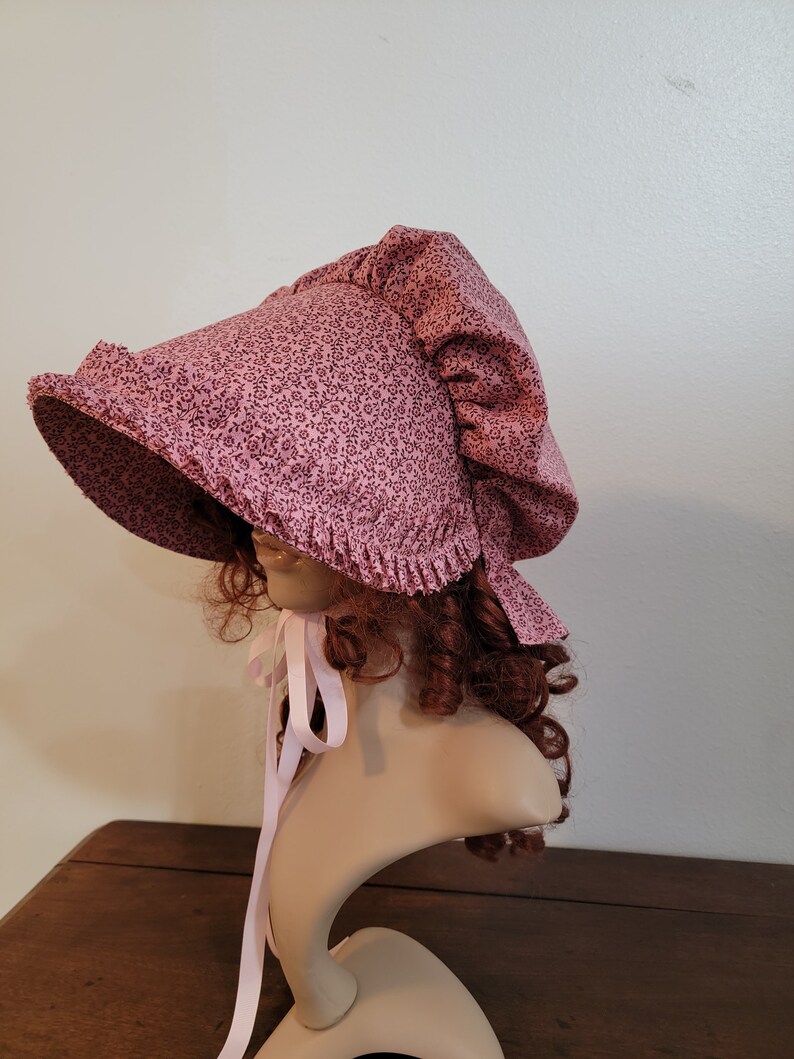 Ladies or Teens Pioneer, Trek, Bonnet, Wagon Train, Reenactment, Prairie, Victorian, Civil War, Sunbonnet, Poke Bonnet, 1800's, Pink Calico image 8