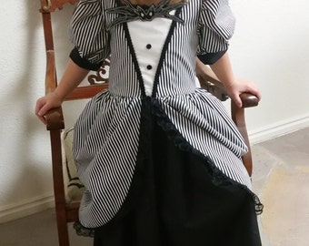 Jack Skellington Inspired Black Victorian Nightmare Before Christmas Dress Skeleton Costume Black and white striped pretend play dress new