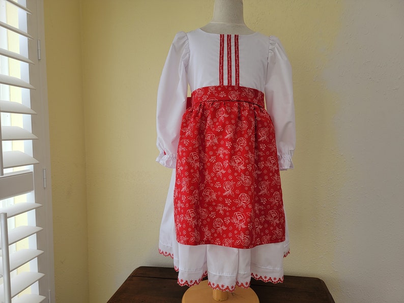 Girls Croatian National Folk Costume dress, White and Red, Croatia, Eastern European, Heritage days, International, traditional outfit, NEW image 1