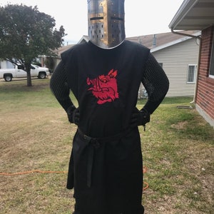 Black Knight Medieval Surcoat with embroidered red boars head, renaissance garb, cosplay, crusades, search for the holy grail, tunic, tabard image 4