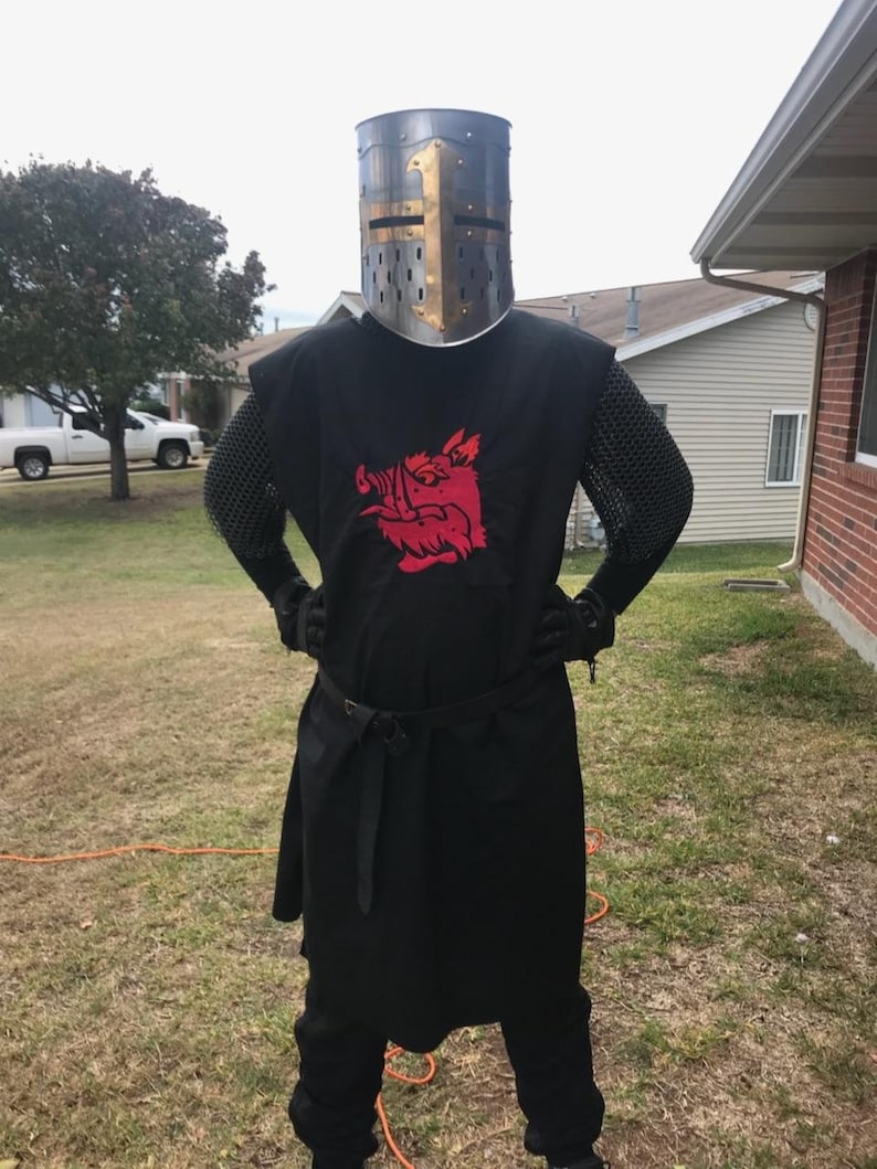 Black Knight Medieval Surcoat with embroidered red boars head, renaissance garb, cosplay, crusades, search for the holy grail, tunic, tabard image 4