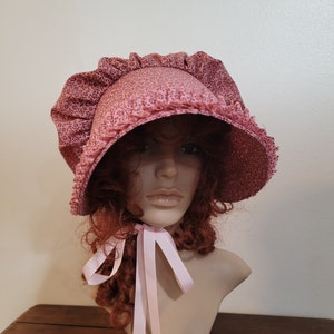 Ladies or Teens Pioneer, Trek, Bonnet, Wagon Train, Reenactment, Prairie, Victorian, Civil War, Sunbonnet, Poke Bonnet, 1800's, Pink Calico image 6