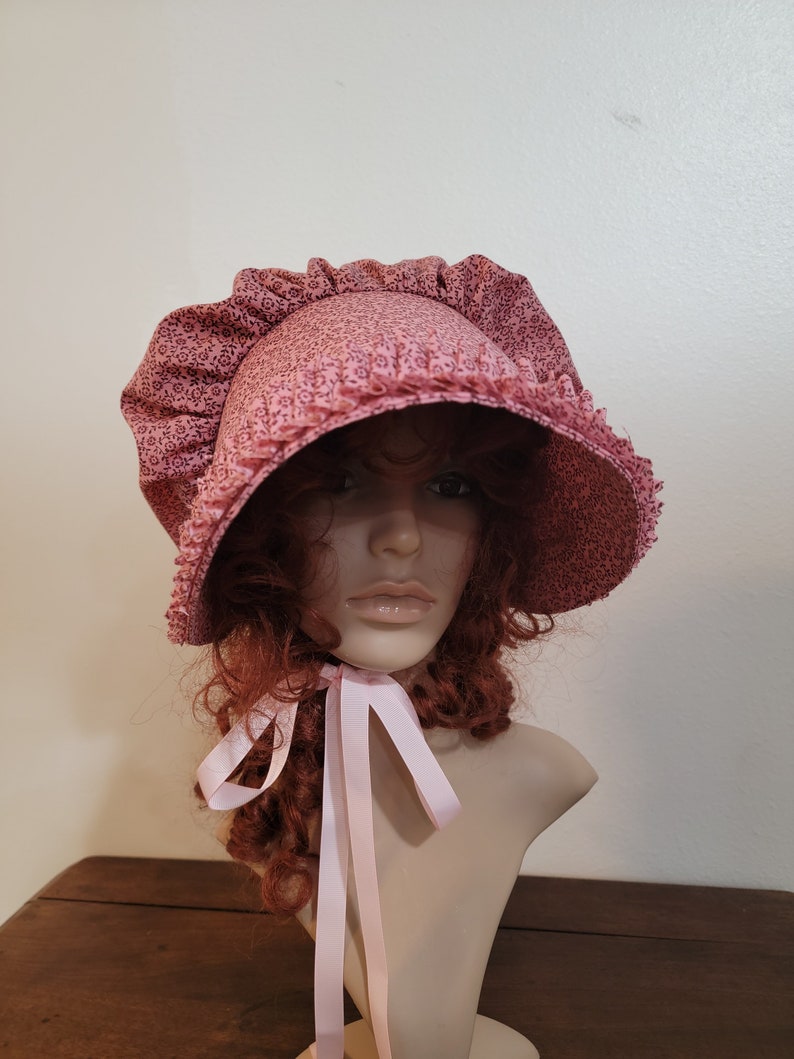 Ladies or Teens Pioneer, Trek, Bonnet, Wagon Train, Reenactment, Prairie, Victorian, Civil War, Sunbonnet, Poke Bonnet, 1800's, Pink Calico image 6