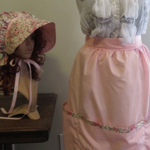 Pioneer Trek 3 piece Set, embroidered apron, bonnet, skirt, Wagon Train reeneactment, Prairie Clothes, Pioneer Clothing, Vintage Pink Roses image 2