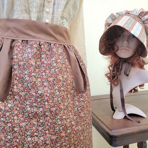 Women's / Teens 3 piece pioneer set, apron, skirt, bonnet, prairie outfit, pioneer trek clothing, wagon train reenactment, 1800's, Browns image 8