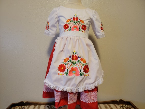 Girls Hungarian National Folk Costume dress, Embroidered, Hungary, Eastern European, Heritage days, International, traditional outfit, New