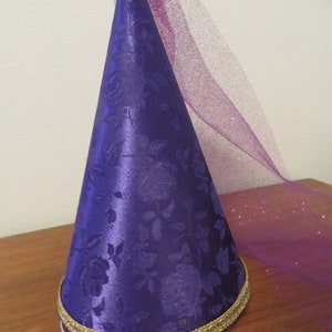 Purple Deluxe brocade Princess Cone Hat, medieval headpiece, renaissance hat, henin, damsel hat, accessory, cap, crown, headwear, image 2