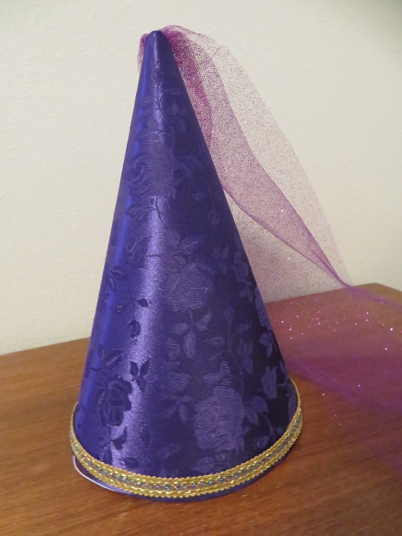 Purple Deluxe brocade Princess Cone Hat, medieval headpiece, renaissance hat, henin, damsel hat, accessory, cap, crown, headwear, image 2