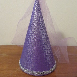 Purple and silver metallic brocade Princess Cone Hat, medieval headpiece, renaissance hat, henin, damsel hat, accessory, cap, girls, adults image 2