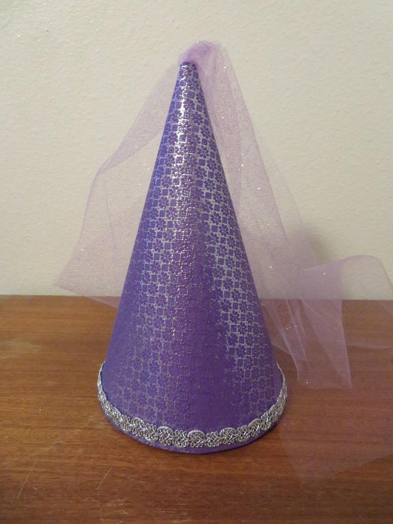 Purple and silver metallic brocade Princess Cone Hat, medieval headpiece, renaissance hat, henin, damsel hat, accessory, cap, girls, adults image 2