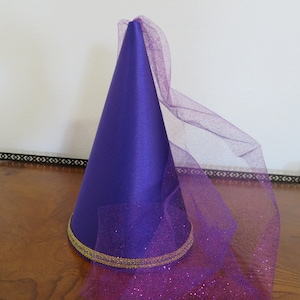 Purple Satin Princess Damsel Medieval Cone Hat, conehat, renaissance, henin, headware, cap, crown, new, dressup, accessory, girls, adults, image 1