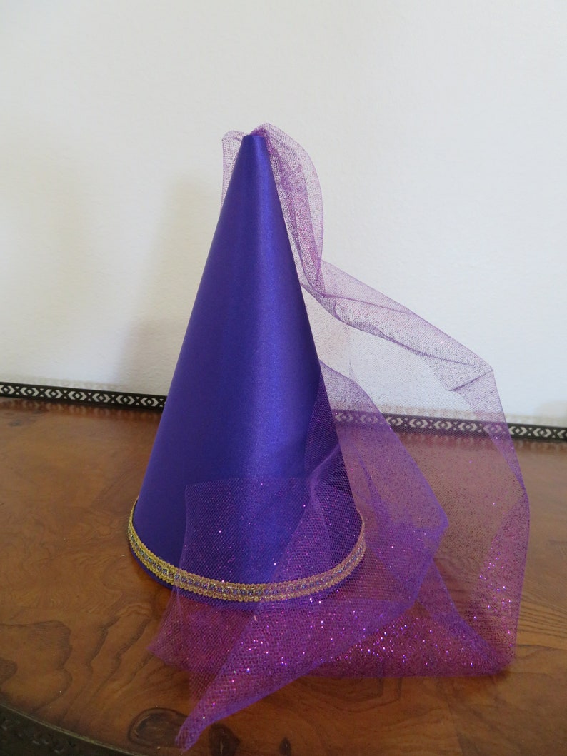 Purple Satin Princess Damsel Medieval Cone Hat, conehat, renaissance, henin, headware, cap, crown, new, dressup, accessory, girls, adults, image 1