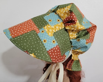 Women's, Teen's Prairie Bonnet, Pioneer Trek Sunbonnet, Primitive, patchwork fabric, historical, hat, reenactment, Victorian, Civil War Cap