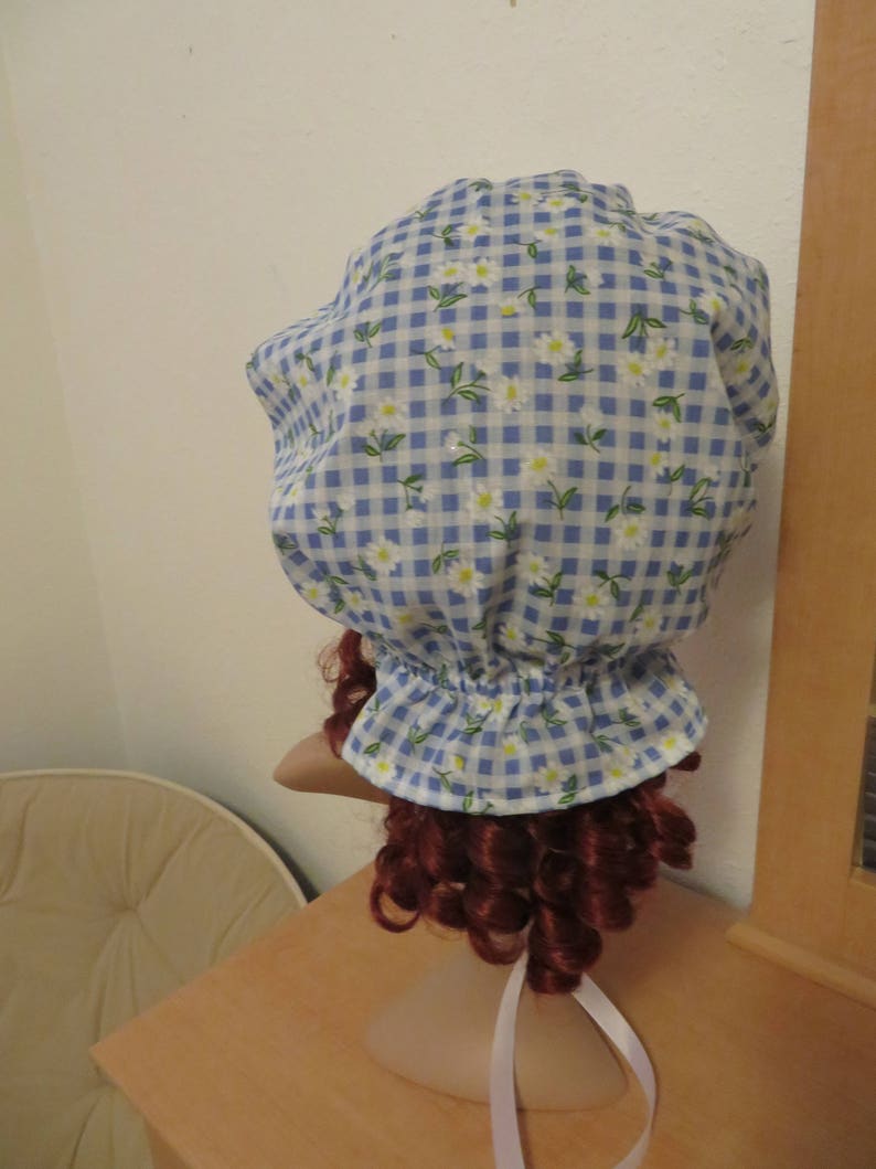 Women's Blue Gingham Check Pioneer Prairie Victorian Civil War Bonnet Sunbonnet Primitive image 3